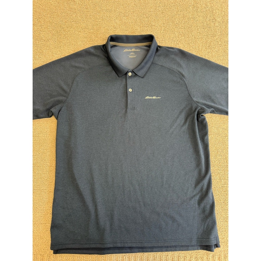 Eddie Bauer Mens FreeDry Polo Shirt Large Navy Blue Short Sleeve Performance L